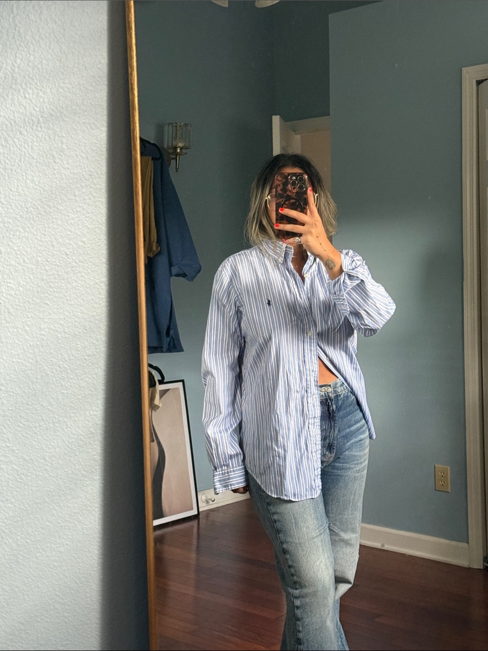 vintage blue and white striped RL button down